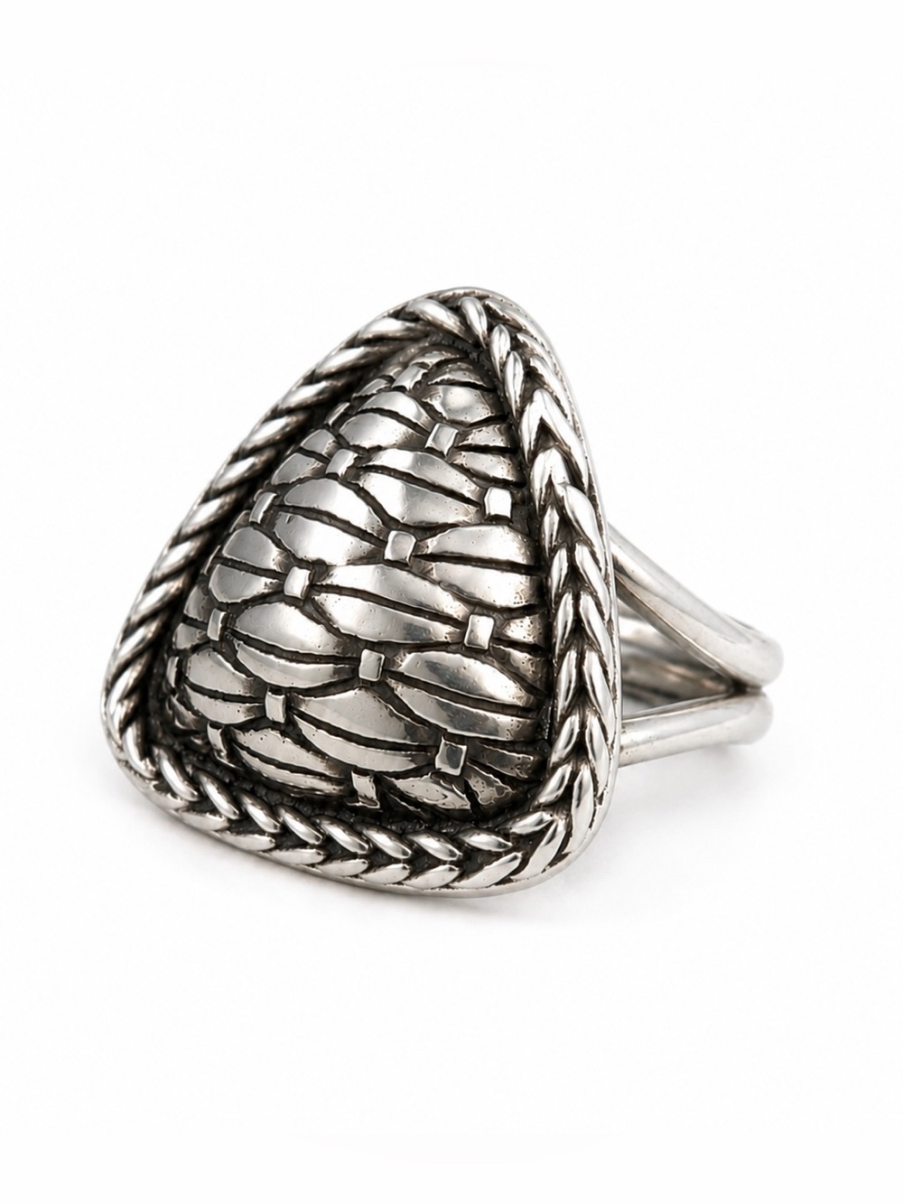 John Hardy Vintage Sterling Silver Basket Weave Shield Ring Size 7 Indonesia 925